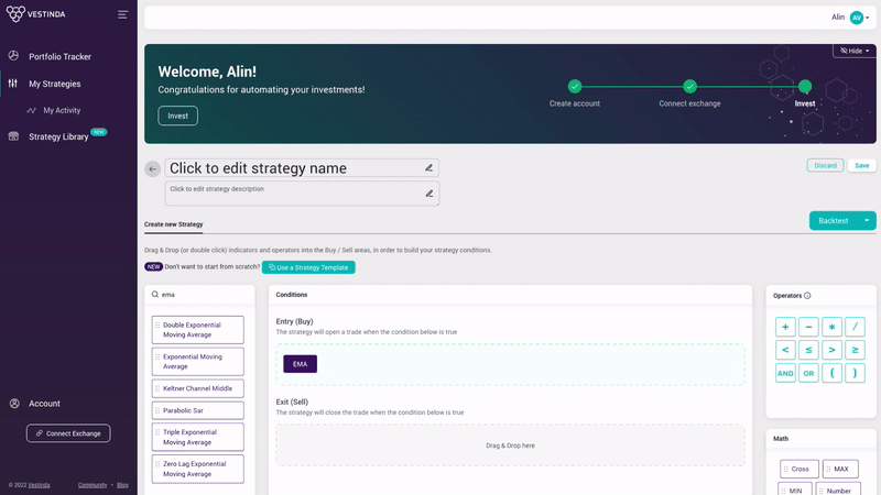 Vestinda - Strategy Builder - Add operator to the builder