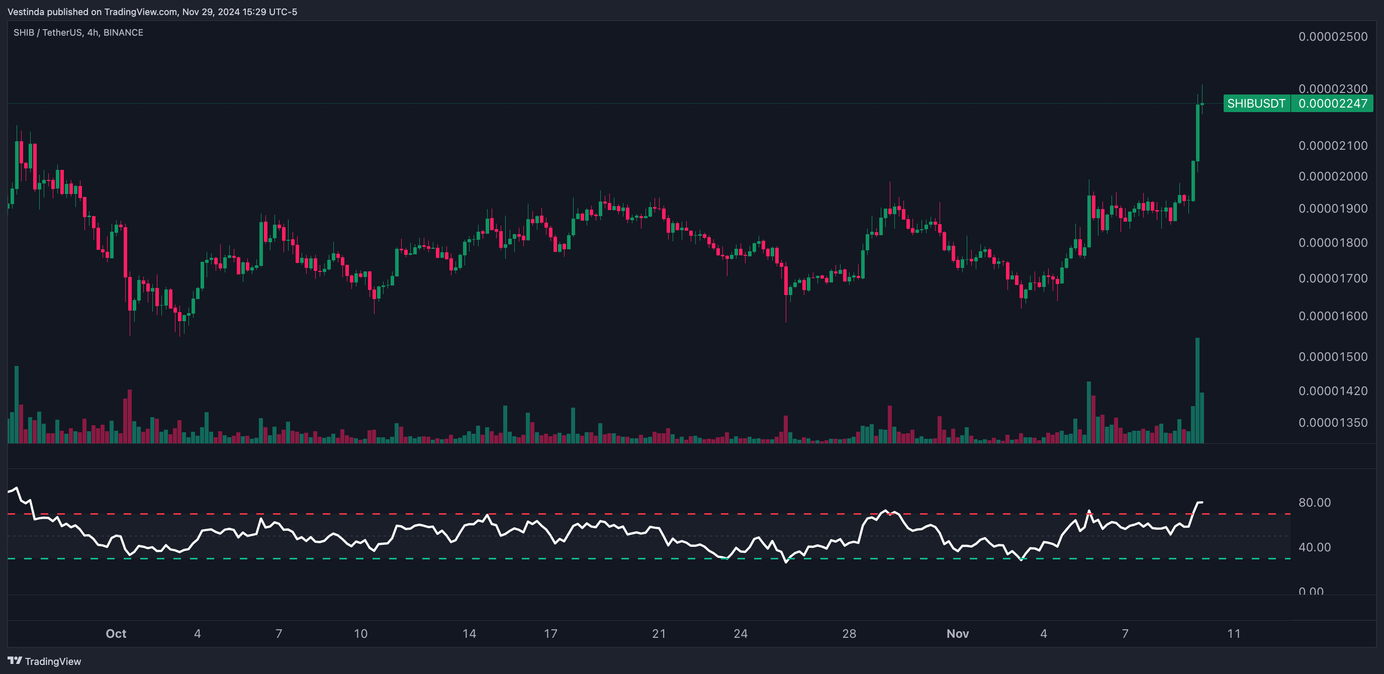 SHIBUSDT with RSI and Candlestick Patterns