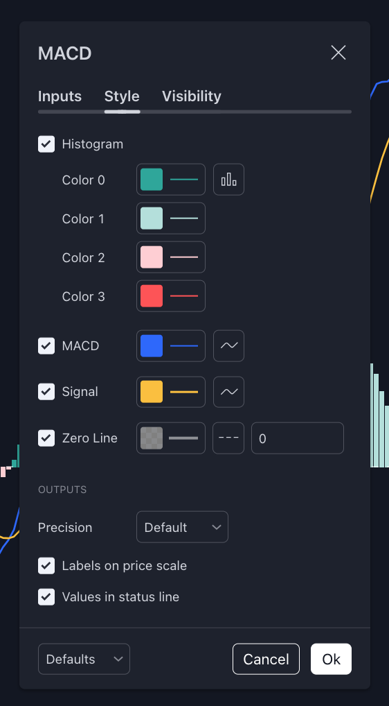 MACD Indicator Settings Style