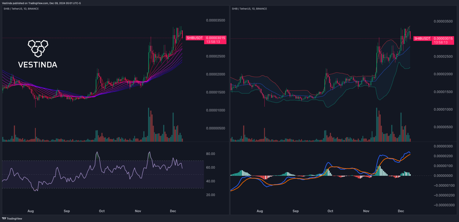 Crypto Technical Analysis chart featuring key indicators like RSI, MACD, and Bollinger Bands, illustrating their application in analyzing trends and momentum for informed trading